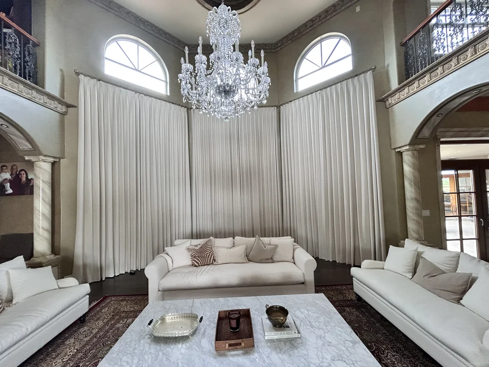 Finished drapery in a double-height room