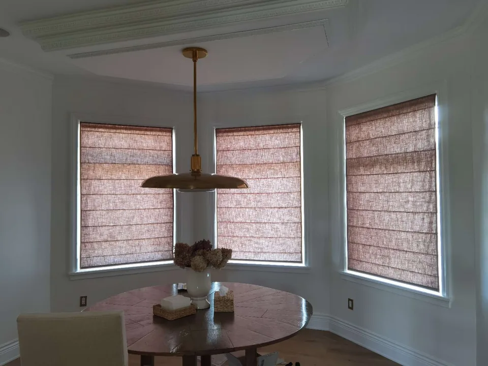 Textured Roman shades, lowered